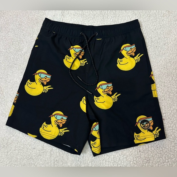 NWOT Neff Black and Yellow Duck Print Swim Trunks - Picture 2 of 10